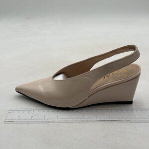 YDN Nude Patent Pointed Slingback Wedge Heels
